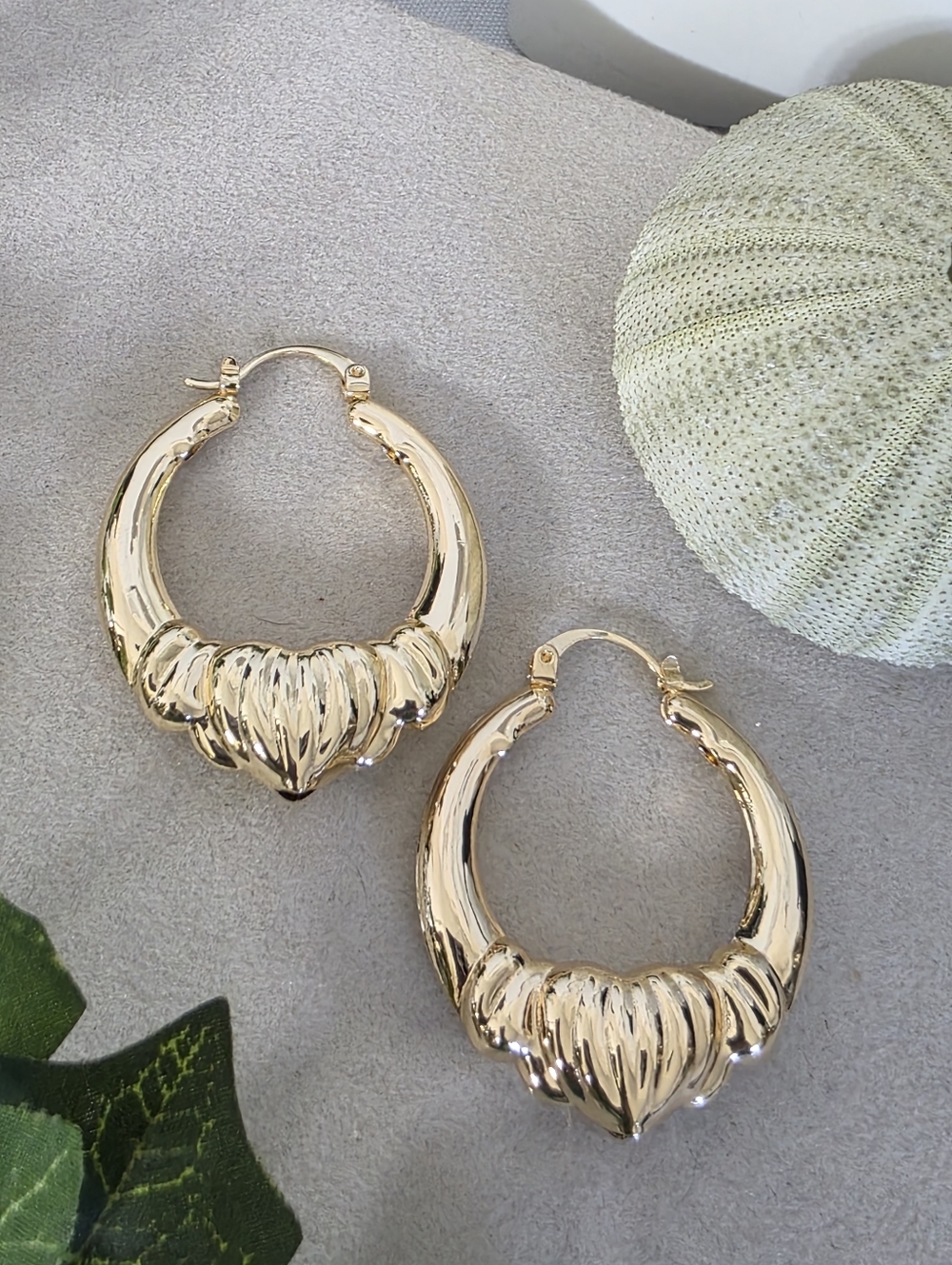 Gold Filled Ribbed Shrimp Hoop Earrings | Chunky Scalloped Statement Hoops